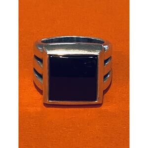 James Avery Retired Silver Square Black Onyx Ring Size 6